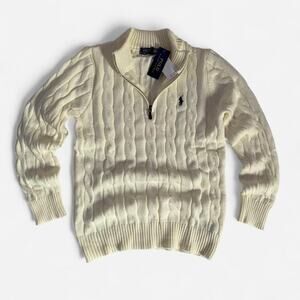 Polo Ralph Lauren cream cable knit cotton quarter zip sweater
